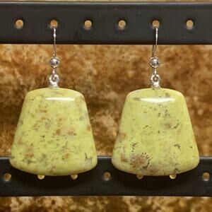 Jay King Earrings Sterling Silver and Green Opal on Fishhooks DTR